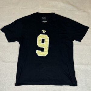 Fanatics SAINTS Number 9 Brees Graphic T-Shirt. Black and Gold LG